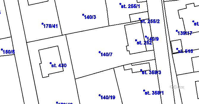 Parcela st. 140/7 v KÚ Havlíčkova Borová, Katastrální mapa