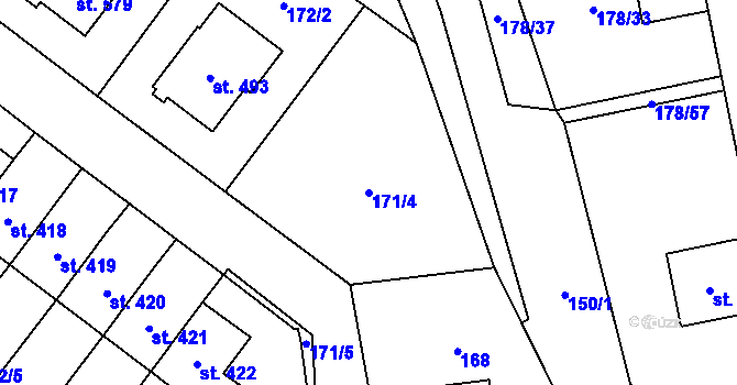 Parcela st. 171/4 v KÚ Havlíčkova Borová, Katastrální mapa