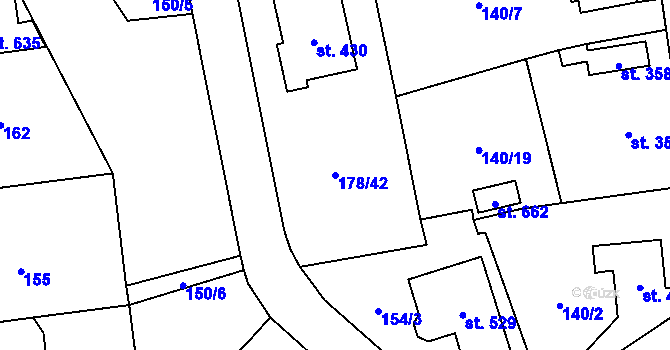 Parcela st. 178/42 v KÚ Havlíčkova Borová, Katastrální mapa