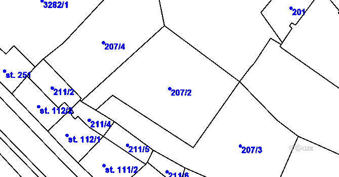 Parcela st. 207/2 v KÚ Havlíčkova Borová, Katastrální mapa