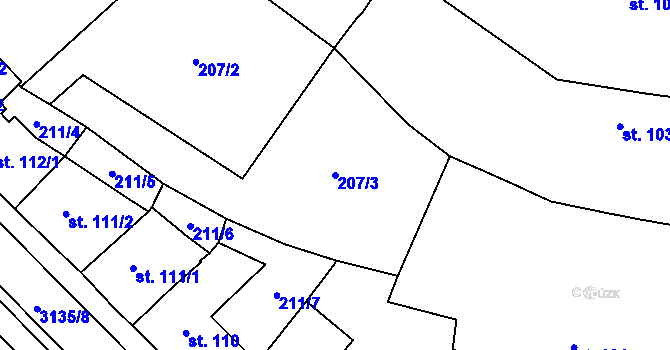Parcela st. 207/3 v KÚ Havlíčkova Borová, Katastrální mapa
