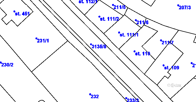 Parcela st. 211/3 v KÚ Havlíčkova Borová, Katastrální mapa