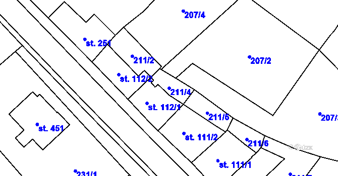Parcela st. 211/4 v KÚ Havlíčkova Borová, Katastrální mapa