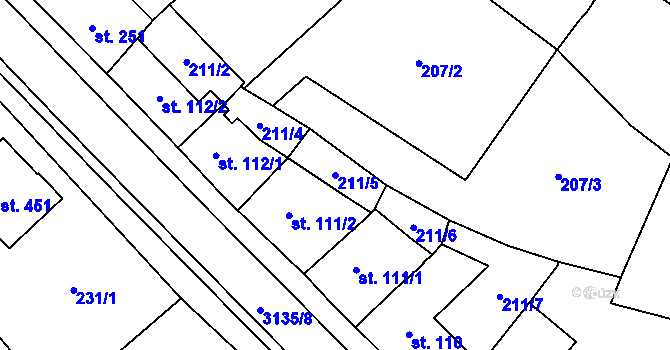 Parcela st. 211/5 v KÚ Havlíčkova Borová, Katastrální mapa