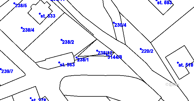 Parcela st. 238/12 v KÚ Havlíčkova Borová, Katastrální mapa