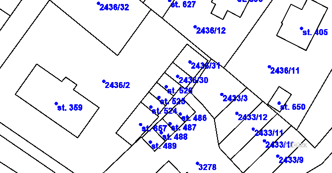 Parcela st. 526 v KÚ Havlíčkova Borová, Katastrální mapa