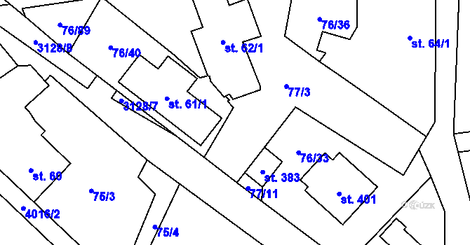 Parcela st. 77/10 v KÚ Havlíčkova Borová, Katastrální mapa
