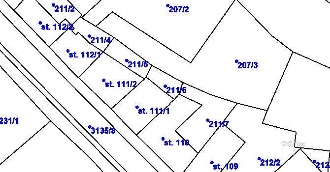 Parcela st. 211/6 v KÚ Havlíčkova Borová, Katastrální mapa