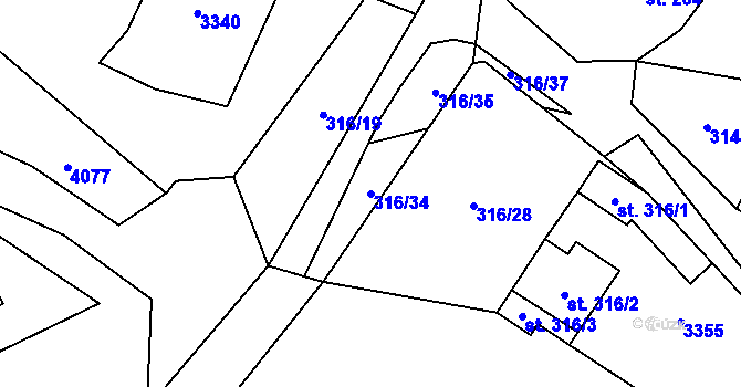 Parcela st. 316/34 v KÚ Havlíčkova Borová, Katastrální mapa