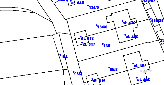 Parcela st. 617 v KÚ Havlíčkova Borová, Katastrální mapa