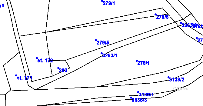 Parcela st. 3263/1 v KÚ Havlíčkova Borová, Katastrální mapa