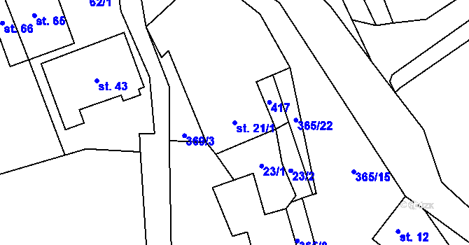 Parcela st. 21/1 v KÚ Peršíkov, Katastrální mapa