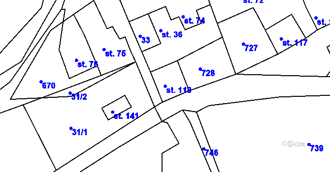 Parcela st. 118 v KÚ Havlovice u Domažlic, Katastrální mapa