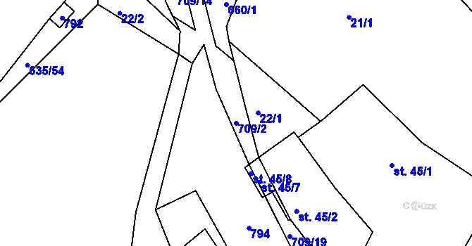 Parcela st. 709/2 v KÚ Havlovice u Domažlic, Katastrální mapa