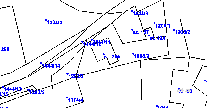 Parcela st. 205 v KÚ Havlovice, Katastrální mapa
