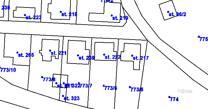 Parcela st. 222 v KÚ Havlovice, Katastrální mapa