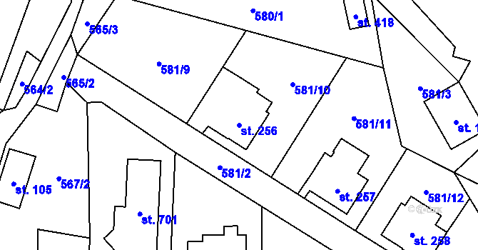 Parcela st. 256 v KÚ Havlovice, Katastrální mapa