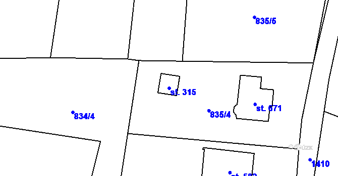 Parcela st. 315 v KÚ Havlovice, Katastrální mapa