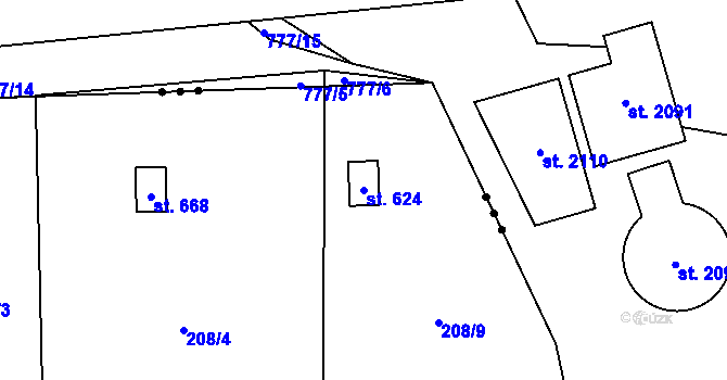 Parcela st. 624 v KÚ Havlovice, Katastrální mapa