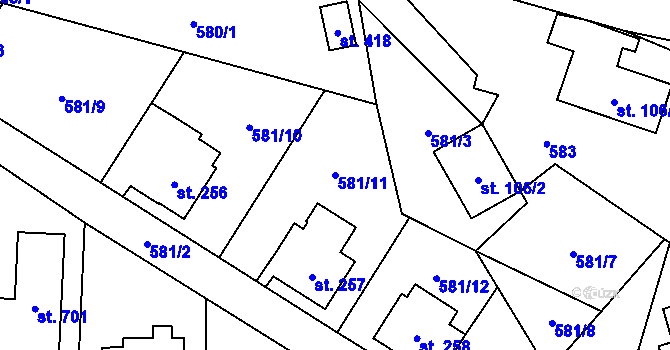 Parcela st. 581/11 v KÚ Havlovice, Katastrální mapa