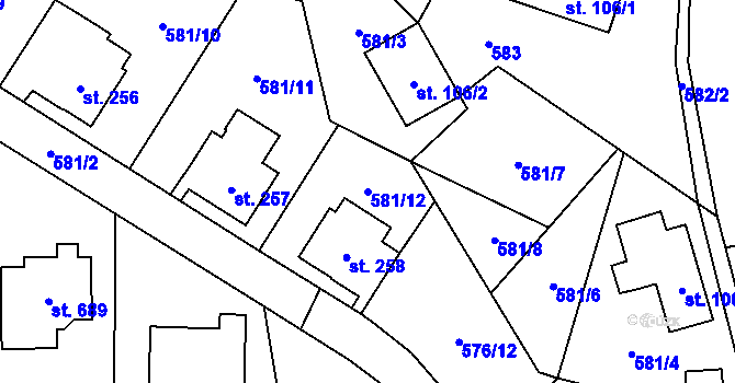 Parcela st. 581/12 v KÚ Havlovice, Katastrální mapa