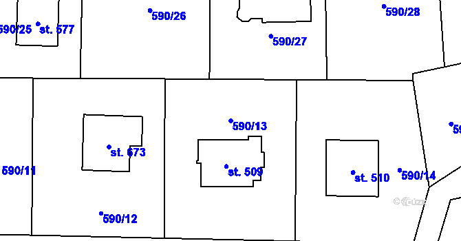 Parcela st. 590/13 v KÚ Havlovice, Katastrální mapa