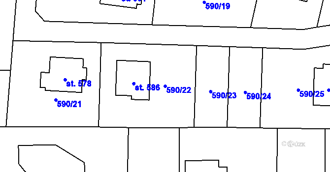 Parcela st. 590/22 v KÚ Havlovice, Katastrální mapa