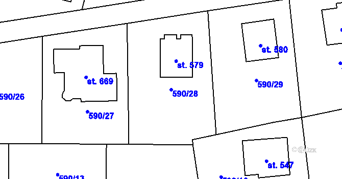 Parcela st. 590/28 v KÚ Havlovice, Katastrální mapa