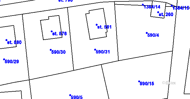 Parcela st. 590/31 v KÚ Havlovice, Katastrální mapa