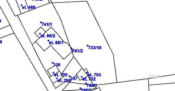Parcela st. 733/18 v KÚ Havlovice, Katastrální mapa