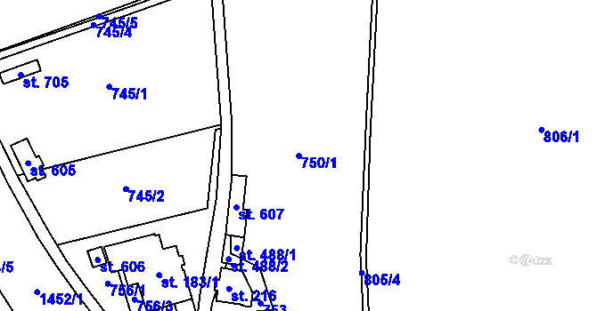 Parcela st. 750/1 v KÚ Havlovice, Katastrální mapa