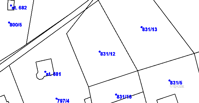 Parcela st. 831/12 v KÚ Havlovice, Katastrální mapa