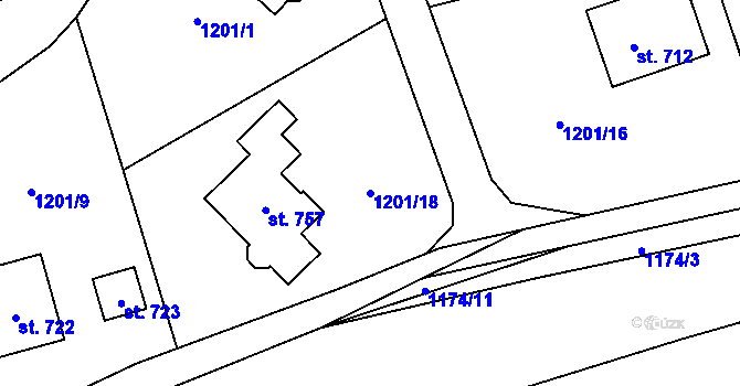 Parcela st. 1201/18 v KÚ Havlovice, Katastrální mapa