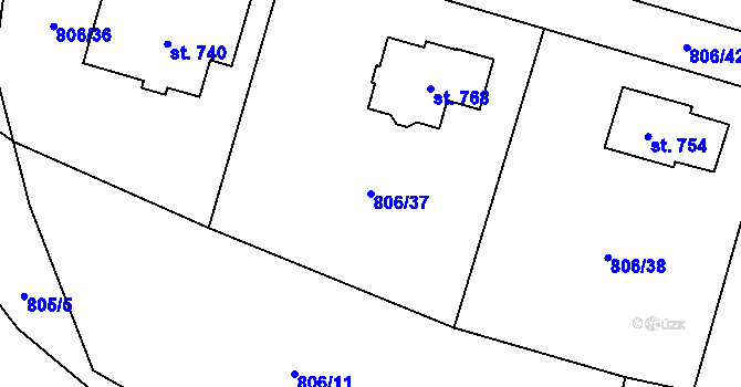 Parcela st. 806/37 v KÚ Havlovice, Katastrální mapa