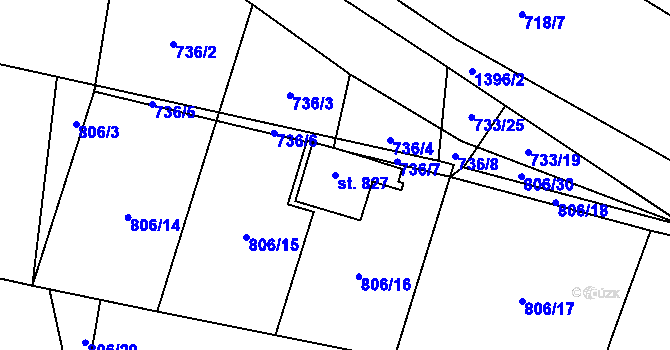 Parcela st. 827 v KÚ Havlovice, Katastrální mapa
