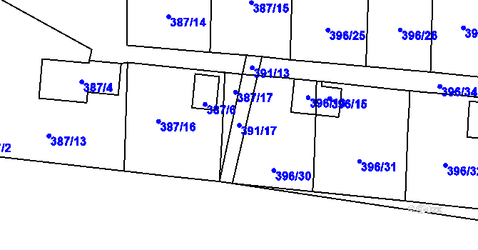 Parcela st. 391/17 v KÚ Havraň, Katastrální mapa