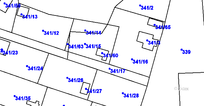 Parcela st. 341/60 v KÚ Havraň, Katastrální mapa