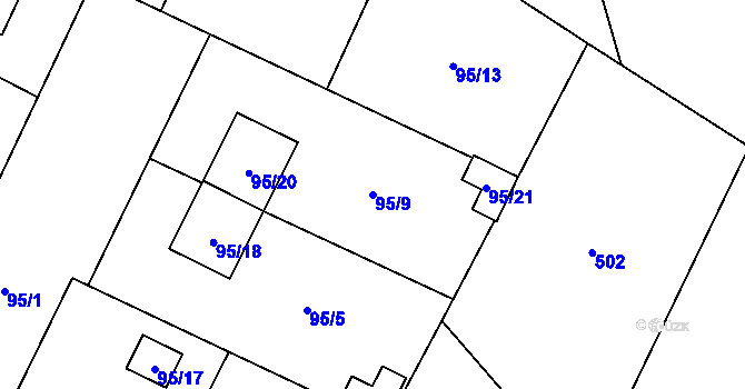 Parcela st. 95/9 v KÚ Havraň, Katastrální mapa
