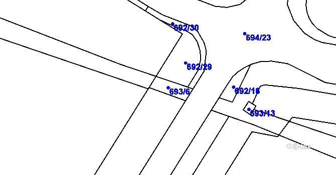 Parcela st. 693/6 v KÚ Havraň, Katastrální mapa