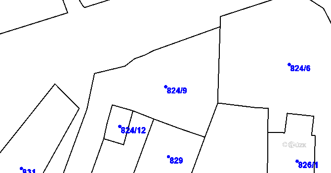 Parcela st. 824/9 v KÚ Havraň, Katastrální mapa
