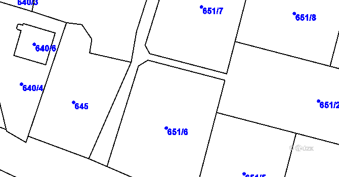 Parcela st. 651/1 v KÚ Havraň, Katastrální mapa