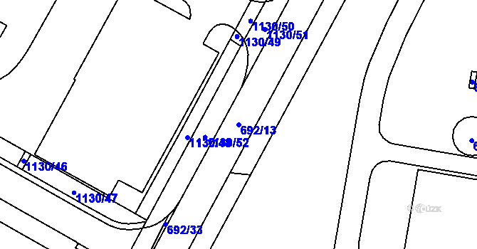 Parcela st. 692/13 v KÚ Havraň, Katastrální mapa