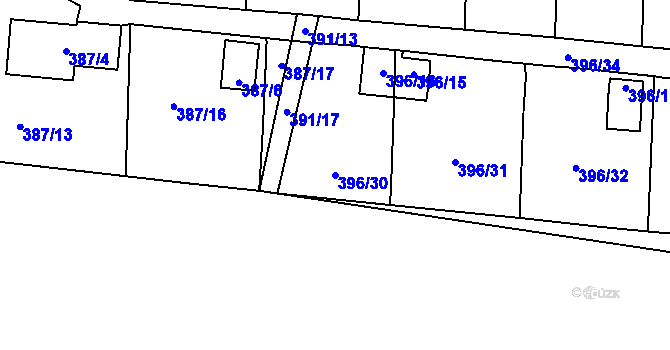 Parcela st. 396/30 v KÚ Havraň, Katastrální mapa