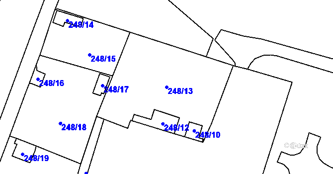 Parcela st. 248/13 v KÚ Havraň, Katastrální mapa
