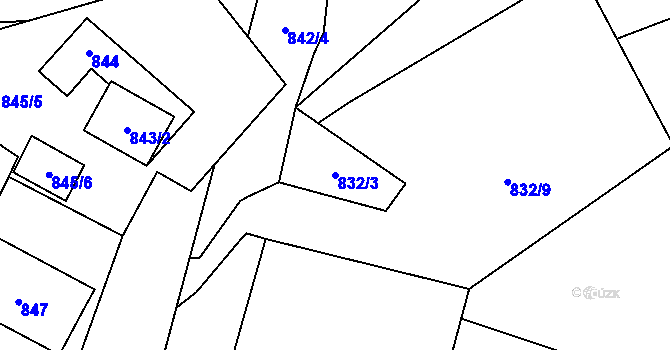 Parcela st. 832/3 v KÚ Havraň, Katastrální mapa