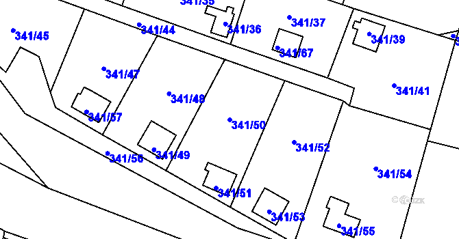 Parcela st. 341/50 v KÚ Havraň, Katastrální mapa