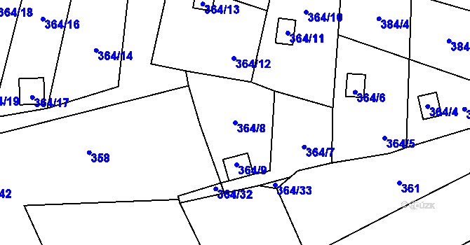 Parcela st. 364/8 v KÚ Havraň, Katastrální mapa