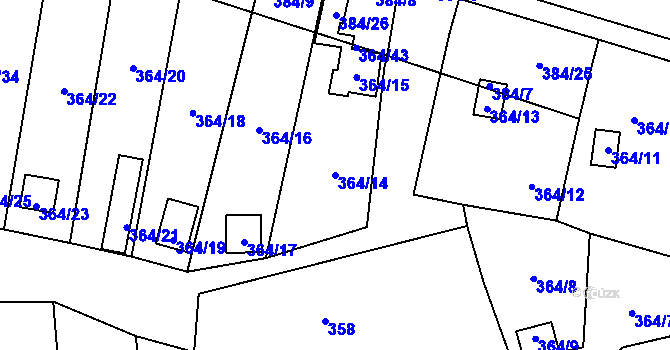 Parcela st. 364/14 v KÚ Havraň, Katastrální mapa