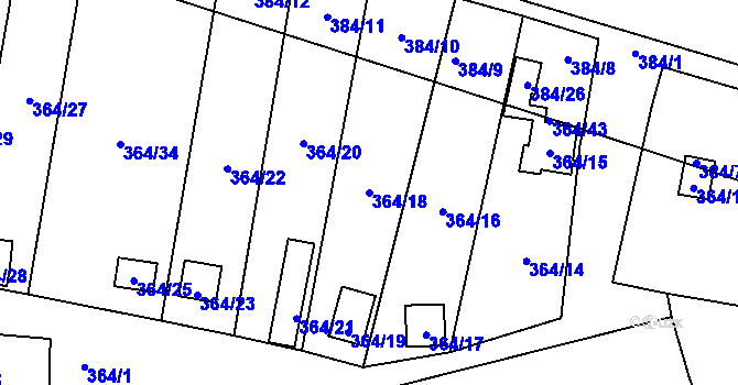 Parcela st. 364/18 v KÚ Havraň, Katastrální mapa