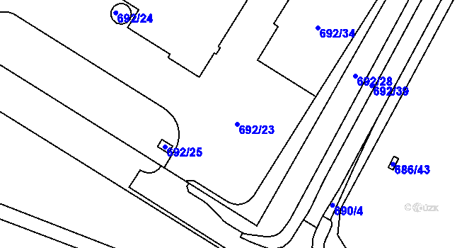 Parcela st. 692/23 v KÚ Havraň, Katastrální mapa